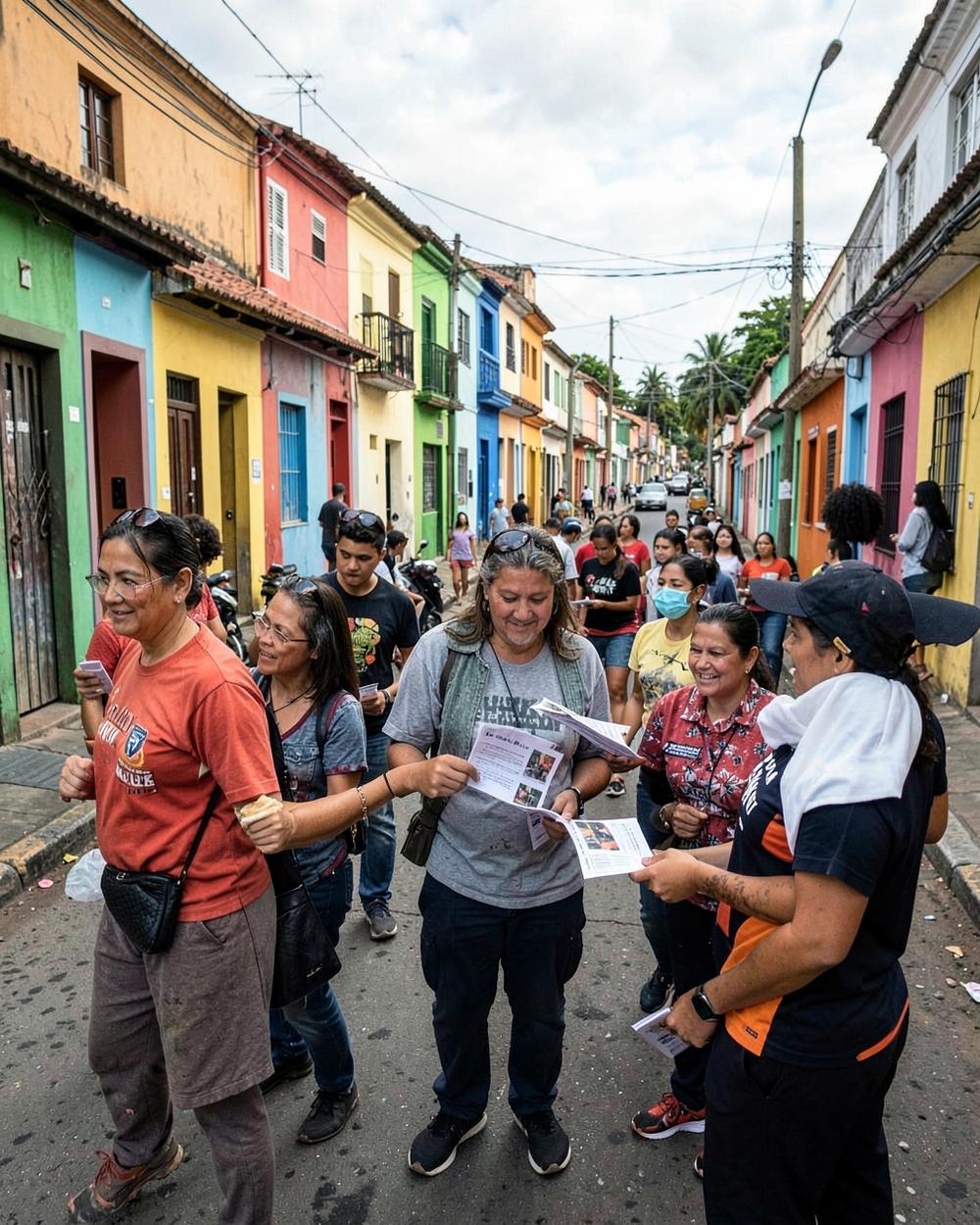 Voluntários em caminhada de campanha