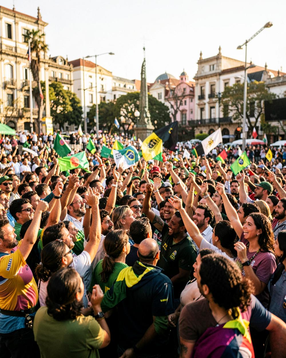 Apoiadores reunidos em ato de campanha